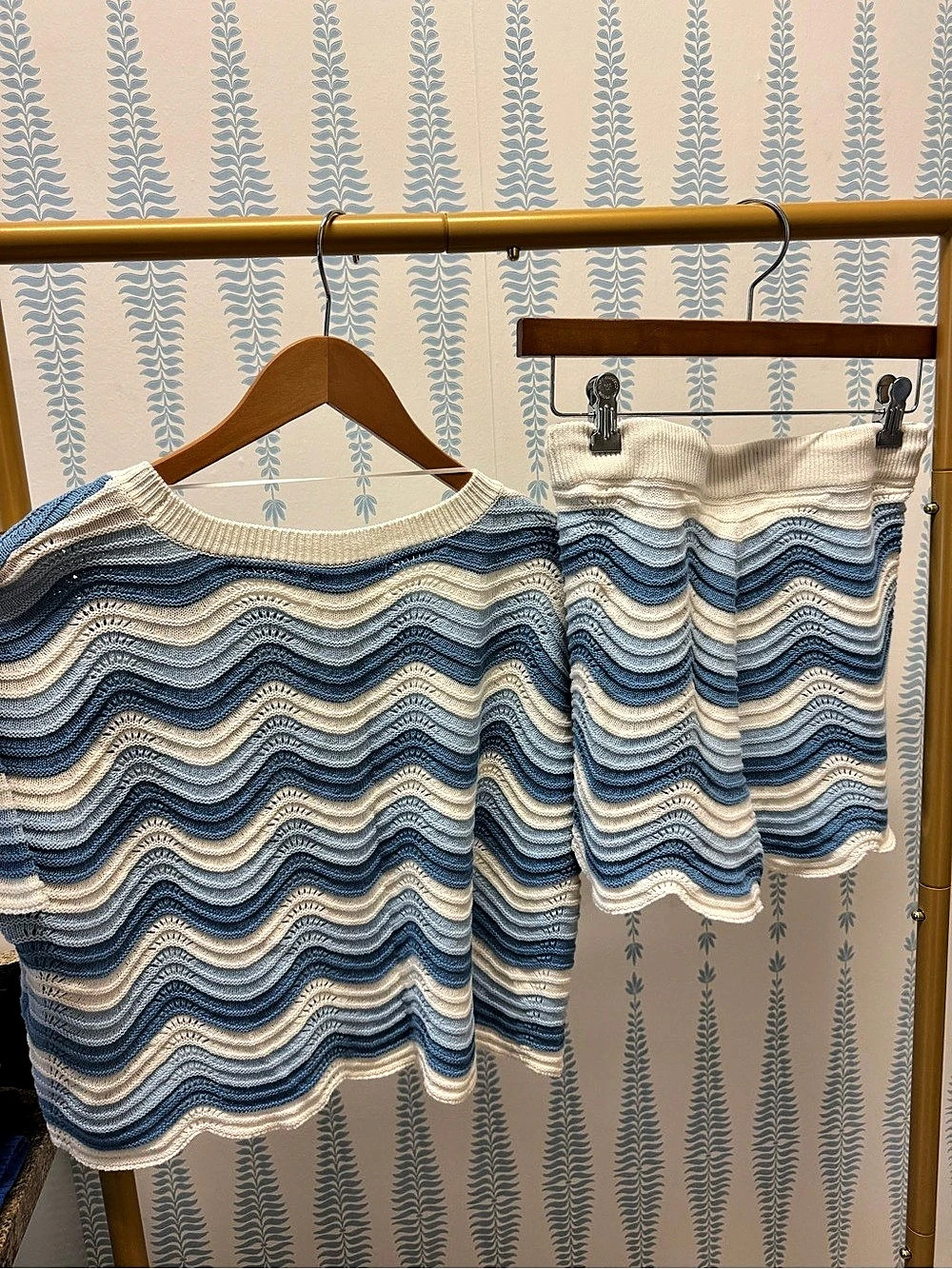 L*SPACE Make Waves Sweater and Make Waves Short Set Blue & White XS